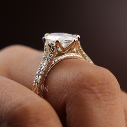 3ct Dutch Marquise Lab Grown Diamond Engagement Ring | Vintage Engraved Band 14K Yellow Gold
