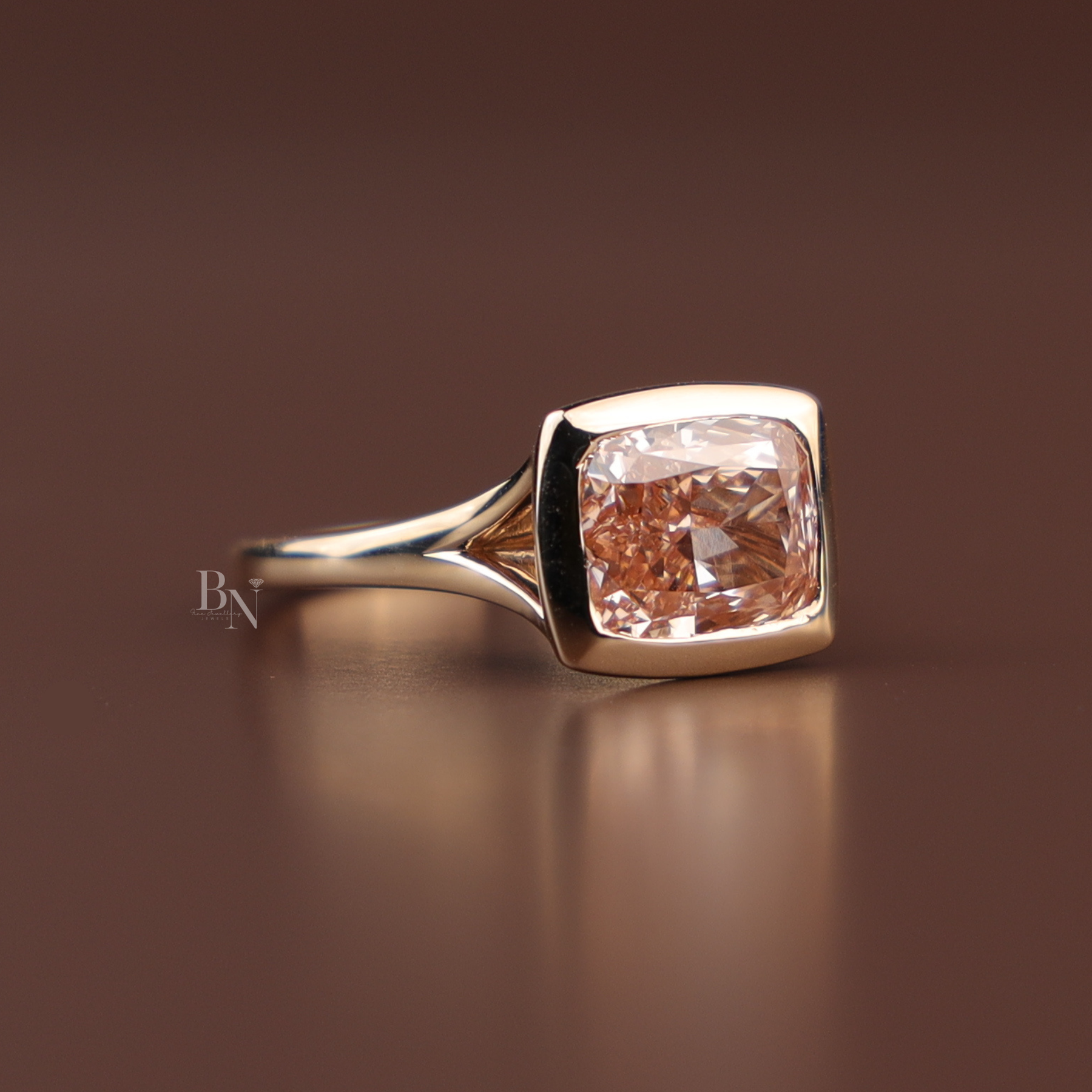 3ct Fancy Pink Cushion Lab Grown Diamond Ring | East West Bezel Set Minimalist Solitaire 14K Rose Gold