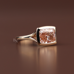 3ct Fancy Pink Cushion Lab Grown Diamond Ring | East West Bezel Set Minimalist Solitaire 14K Rose Gold