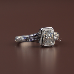 1.5ct Radiant Lab Grown Diamond Engagement Ring | Vintage Engraved Bezel Art Deco 14K Gold