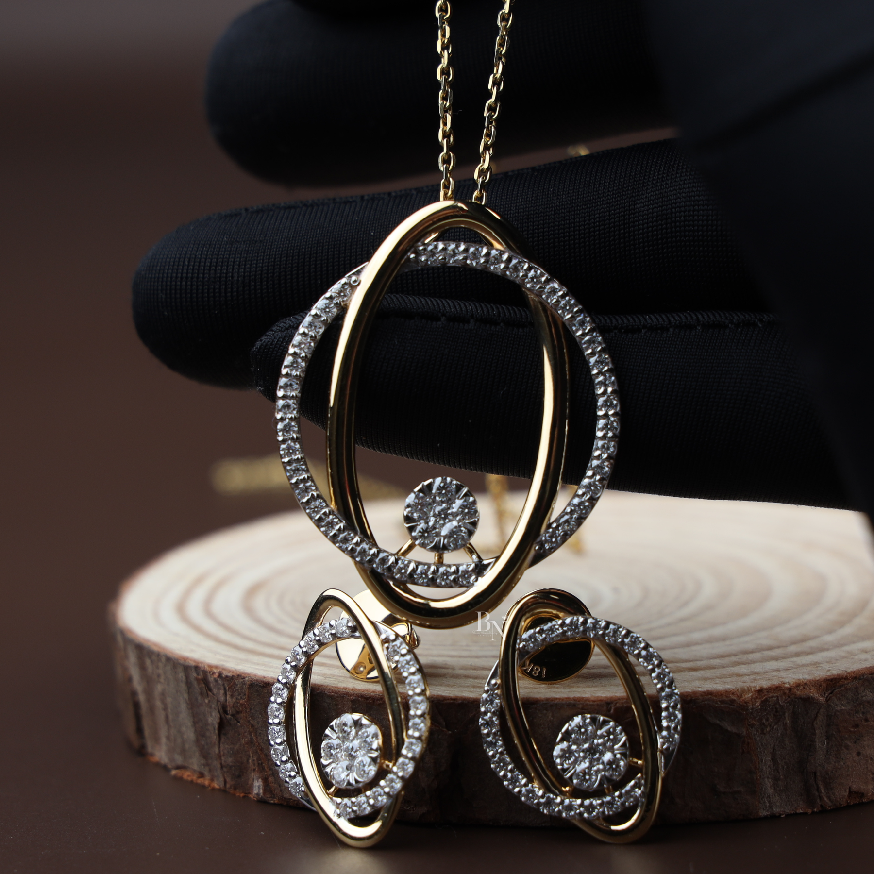 1.50ctw Oval Lab Grown Diamond Necklace Set | Interlocking Circle Pendant 14K Gold