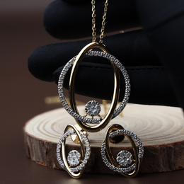 1.50ctw Oval Lab Grown Diamond Necklace Set | Interlocking Circle Pendant 14K Gold
