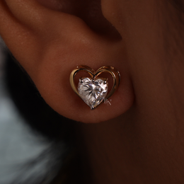 2ctw Heart Cut Lab Grown Diamond Stud Earrings | Romantic Gold Heart Frame Studs 14K Gold