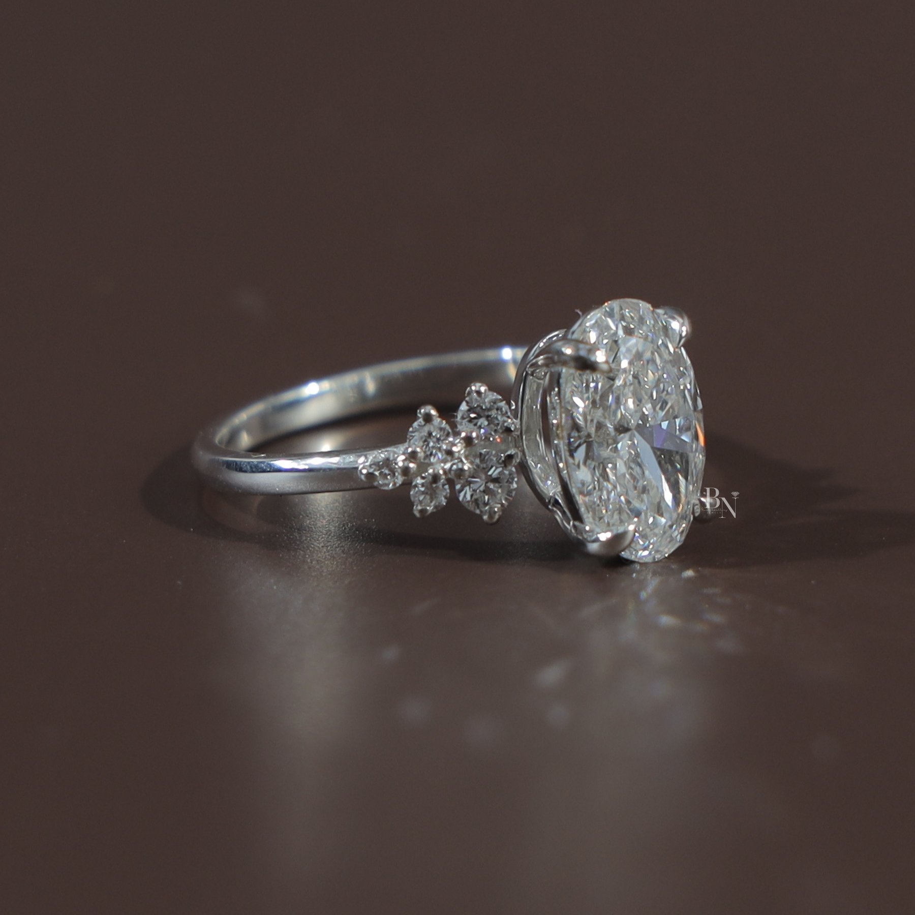 2ct Oval Lab Grown Diamond Engagement Ring | Cluster Setting 14K White Gold