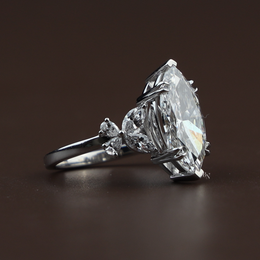 3.50ct Marquise Lab Grown Diamond Engagement Ring | Butterfly Side Stones V-Prong 14K White Gold
