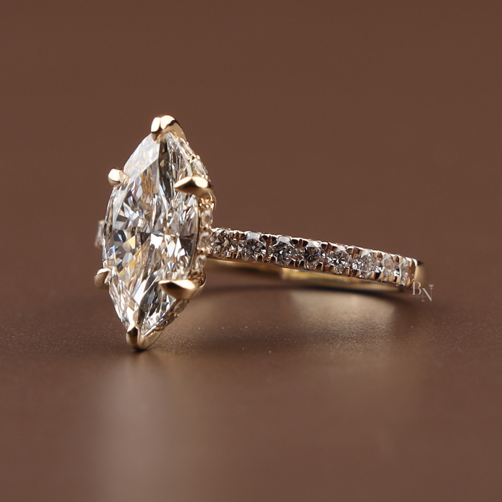 3ct Marquise Lab Grown Diamond Engagement Ring | Hidden Halo Pave Bridal Ring | 14K Yellow Gold Split Shank | IGI Certified | Promise Ring (Copy)
