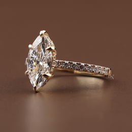 3ct Marquise Lab Grown Diamond Engagement Ring | Hidden Halo Pavé Bridal Ring 14K Yellow Gold