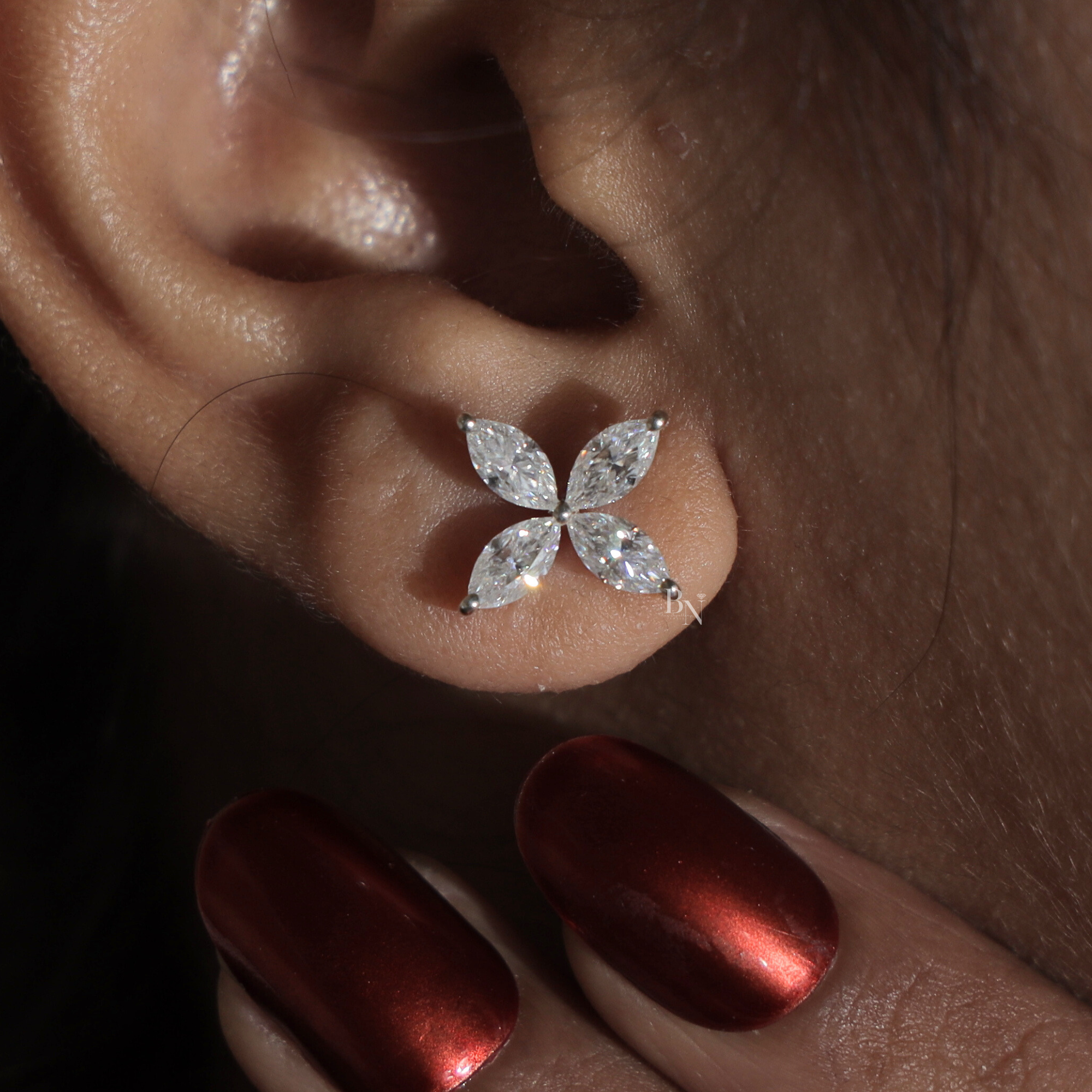 1.60 Carat Marquise Lab Grown Diamond Stud Earrings | 14K White Gold Floral Cluster Studs | IGI Certified Diamond | Secure Screw Back