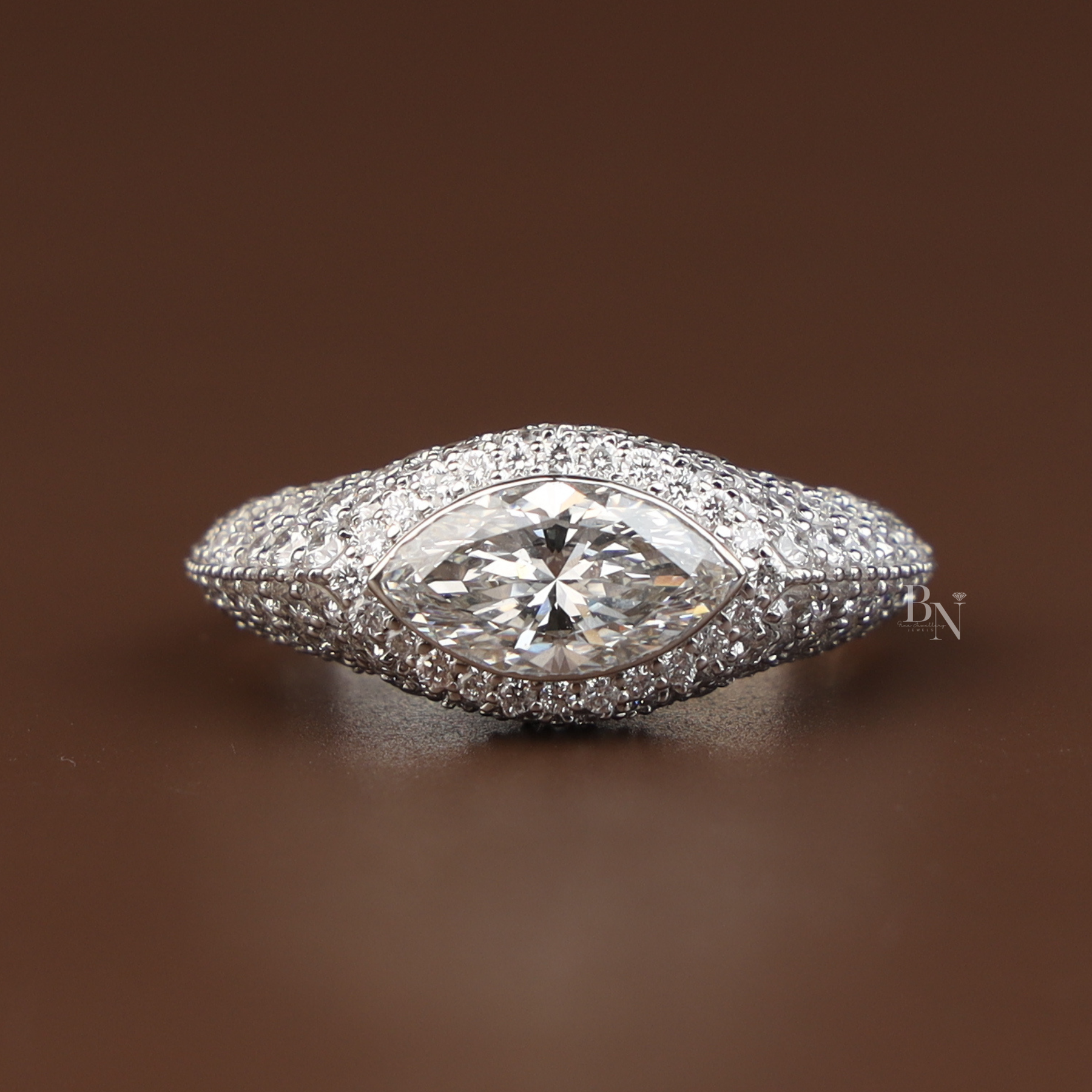 2ct Marquise Lab Grown Diamond Engagement Ring | Hidden Halo Pavé Band 14K White Gold