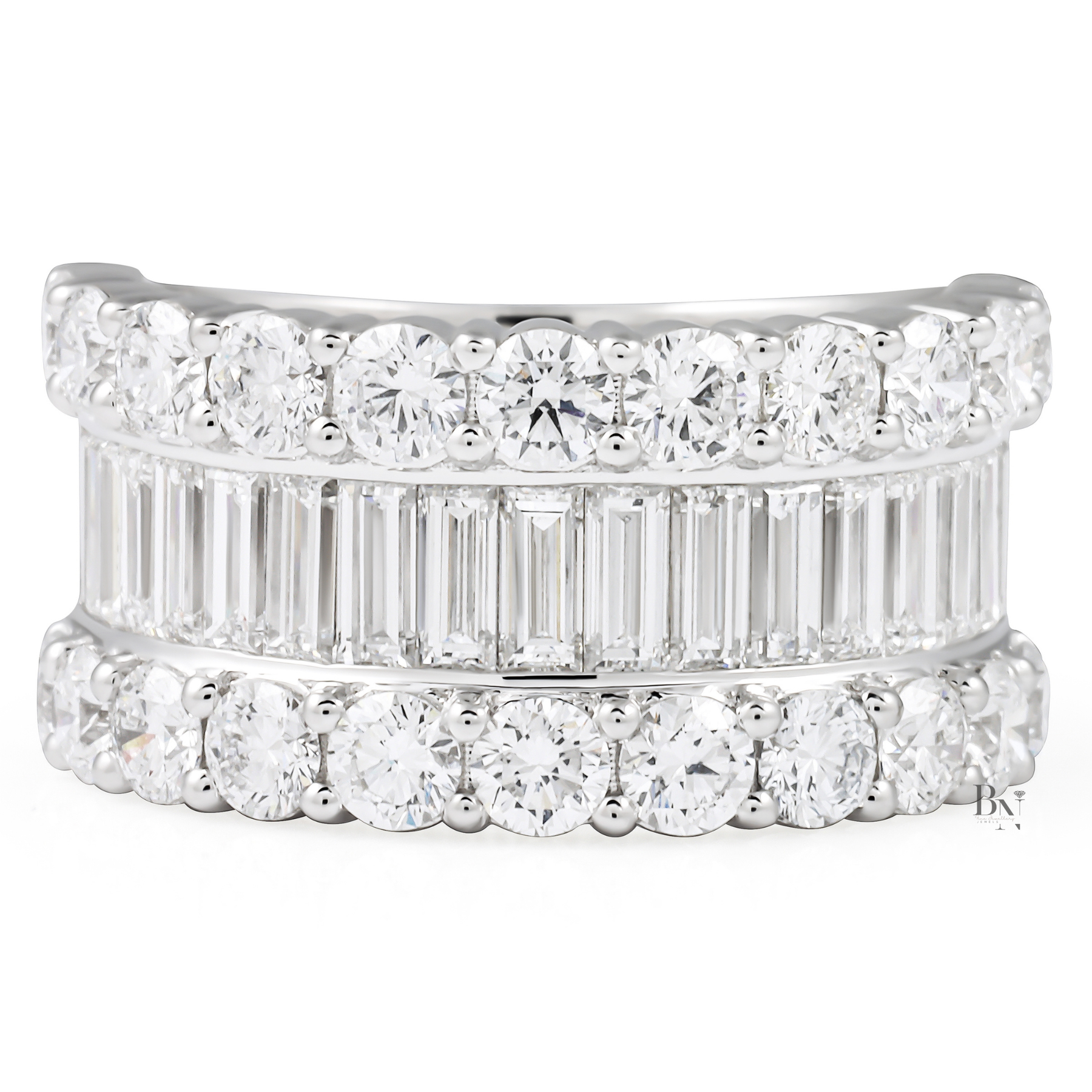 3.51ctw Baguette & Round Lab Grown Diamond Wedding Band, 10.6mm Wide Multi Row Statement Ring