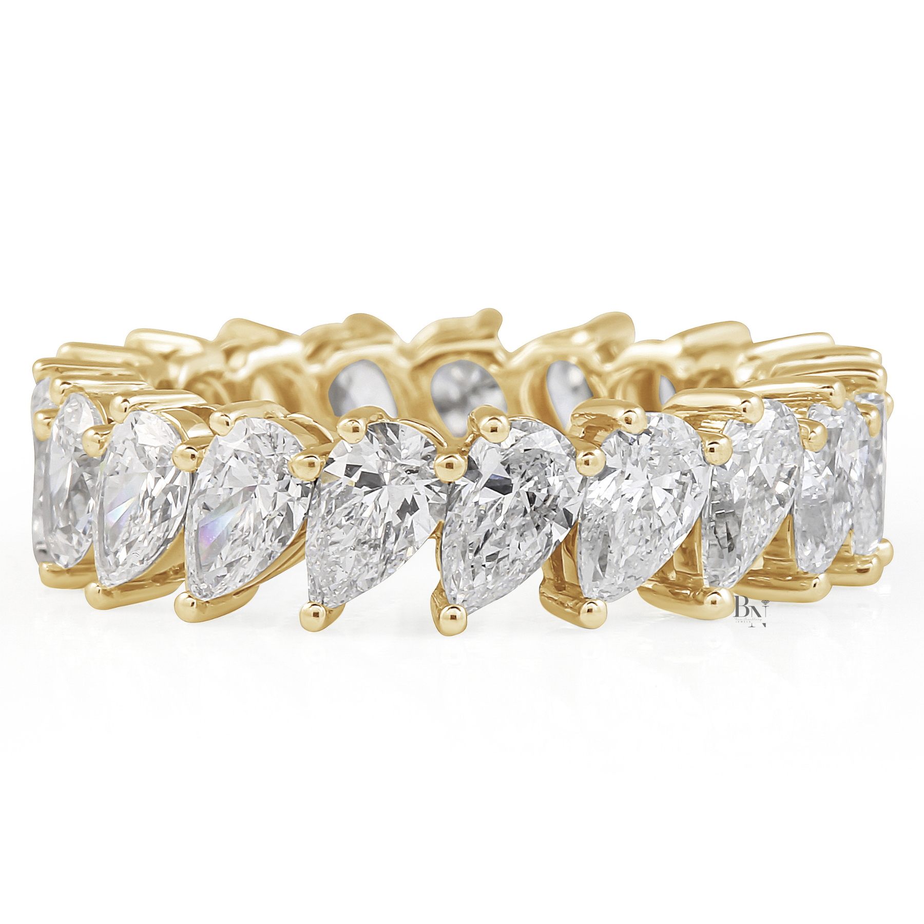 3.60ct Pear Lab Grown Diamond Eternity Band, Platinum Slanted Wedding Ring, 5.5mm Wide