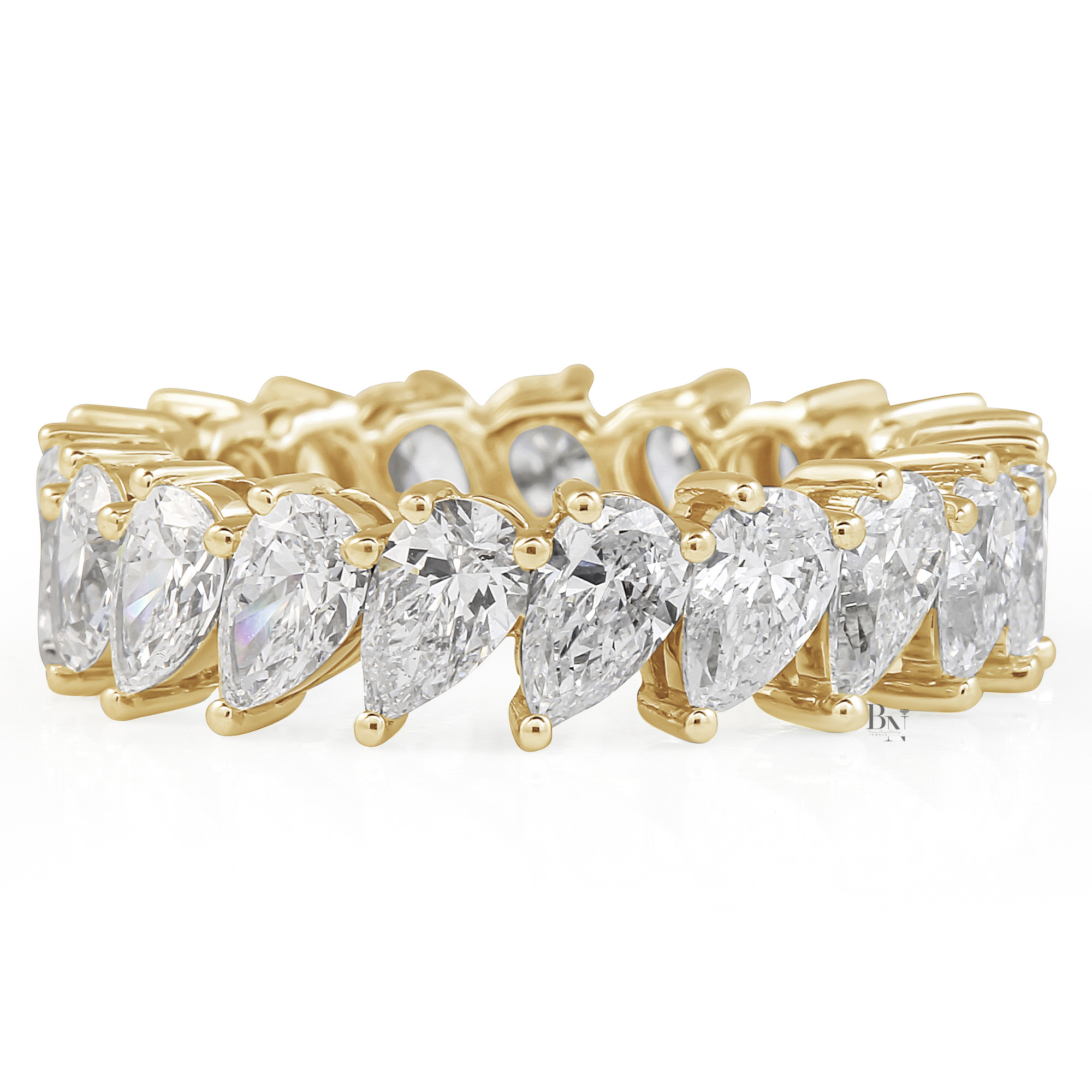 3.60ct Pear Lab Grown Diamond Eternity Band, Platinum Slanted Wedding Ring, 5.5mm Wide