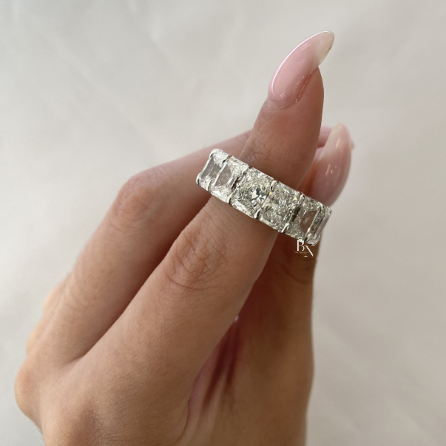 14.50ct Radiant Cut Eternity Band, Lab Grown Diamond Wedding Ring, 7.6mm Wide Chunky Statement