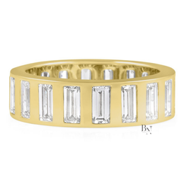 4CTW Baguette Lab Diamond Mens Wedding Band, Wide 6.6mm Flush Set Eternity Ring, 14K Gold Statement Band