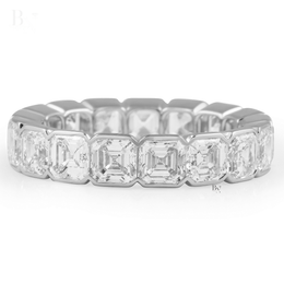 Asscher Cut Lab Diamond Eternity Band, 5.30 CTW Bezel Set Wedding Ring, 14K Gold