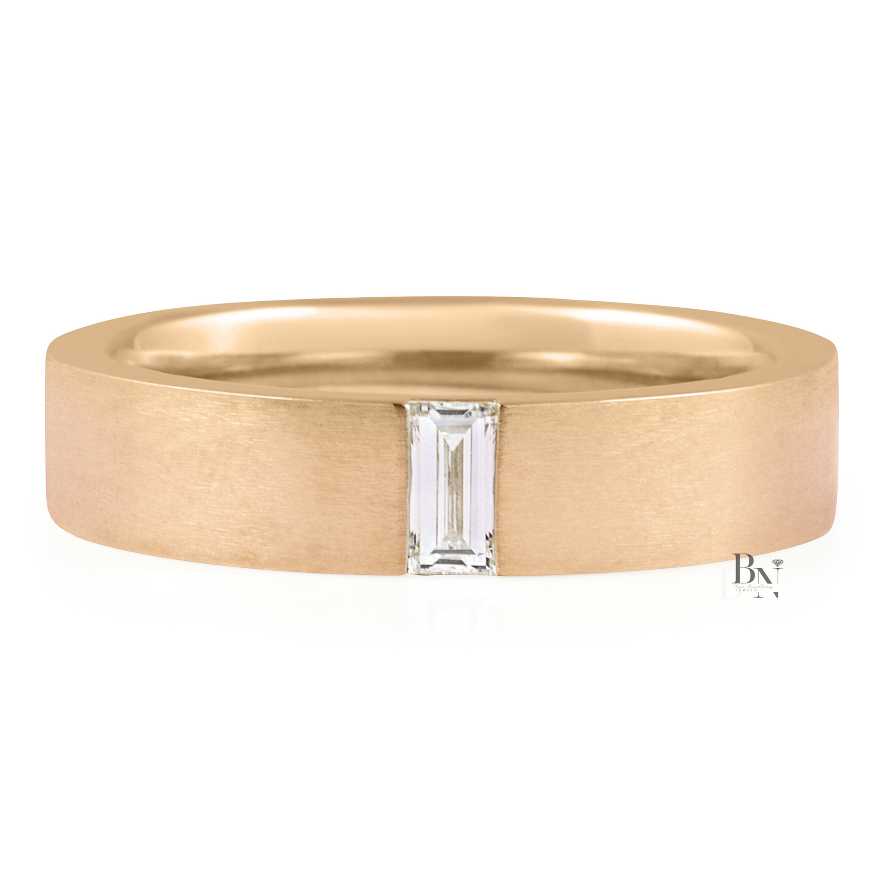14K Gold Mens Lab Diamond Wedding Band, Matte Baguette Flush Set Ring, 5.2mm Minimalist Anniversary Band