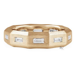 Geometric Mens Lab Diamond Wedding Band, Faceted 14K Gold Ring, Matte Baguette Statement Band