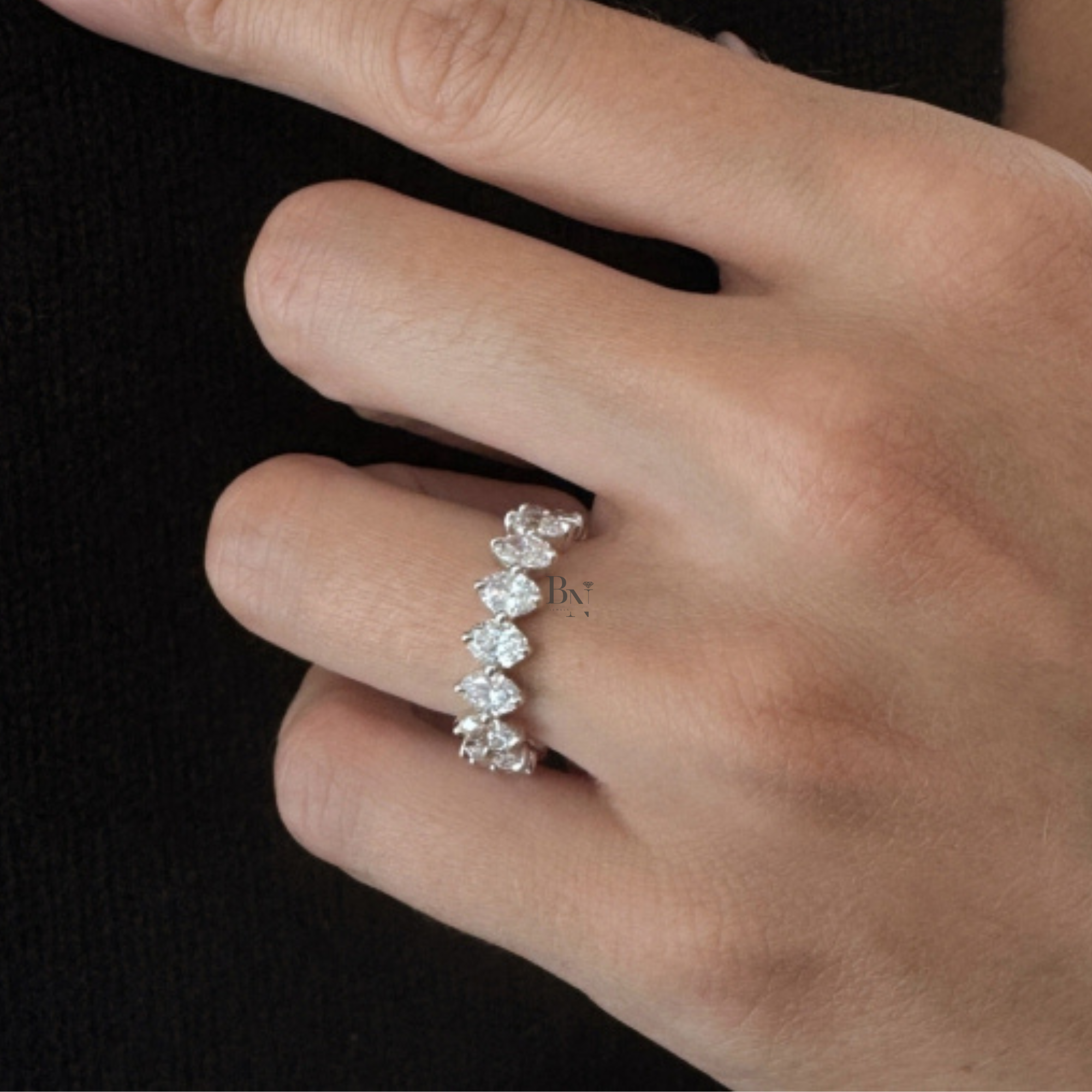 Oval Lab Diamond Eternity Band, 3.30 CTW Compass Prong Wedding Ring, 14K Gold Bridal Stacking Ring