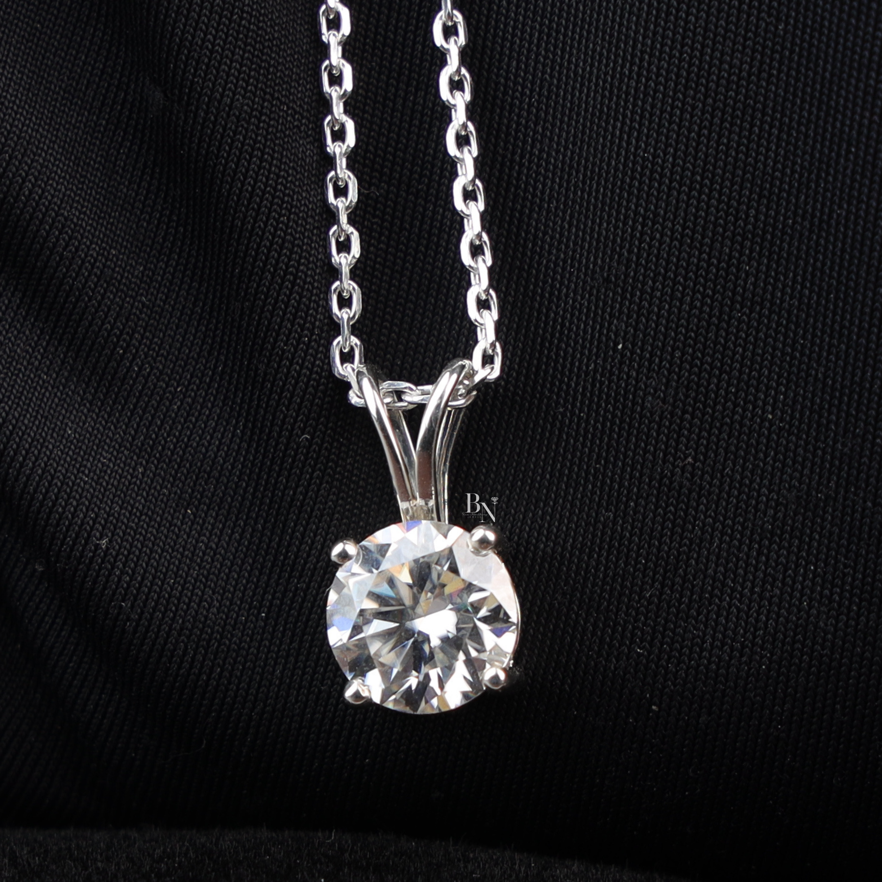Lab Grown Diamond Pendant Necklace, 2 Carat Round Solitaire Necklace, Four Prong Diamond Charm