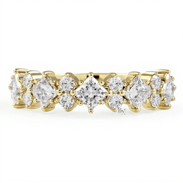Princess Cut Lab Diamond Wedding Band, Alternating Compass Set Ring, 1.4CTW Halfway Pave Band, 5.3mm Wide