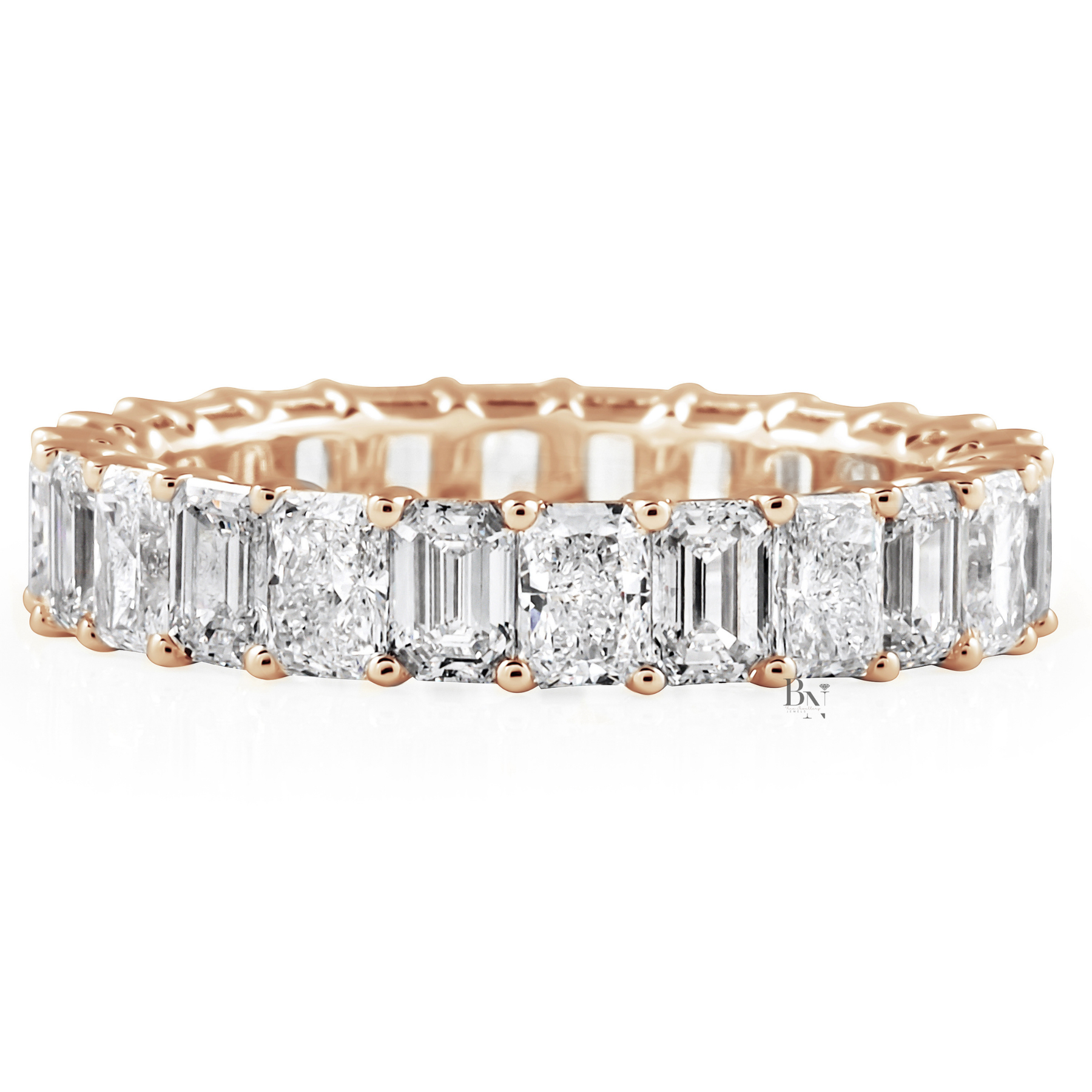3.60CTW Alternating Emerald and Radiant Lab Diamond Band, Mixed Shape Full Eternity Ring, 14K Gold Wedding Band