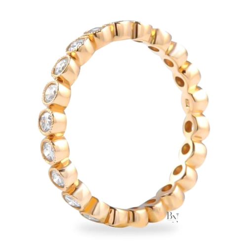 0.75ct Bezel Eternity Band, Milgrain Rose Gold Wedding Ring, 2.5mm Vintage Style Low Profile Diamond Stacking Band
