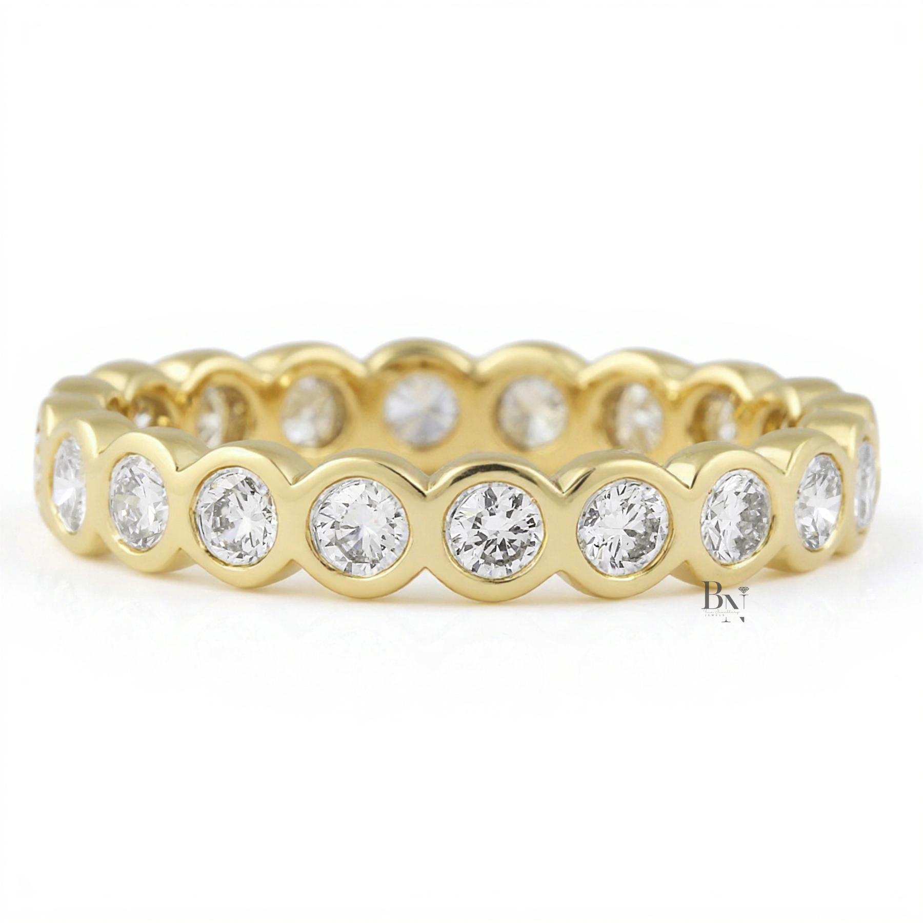 Bezel Set Lab Diamond Eternity Band, Full Round Cut Wedding Ring, 1.15CTW 3.4mm Modern Stacking Band