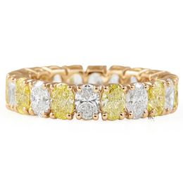 4.45ctw Alternating Oval Diamond Eternity Band, Fancy Yellow Lab Grown Wedding Ring, 14K Gold