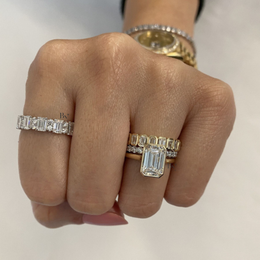 2.30ct Bezel Eternity Band, Emerald Cut Lab Diamond Wedding Ring, 4.8mm Wide Low Profile Anniversary Stacking Band