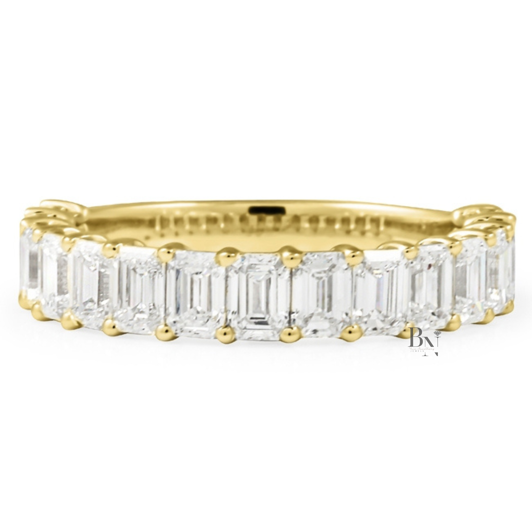 2CTW Emerald Cut Lab Diamond Wedding Band, 3/4 Eternity Airline Basket Ring, 4.1mm Anniversary Band