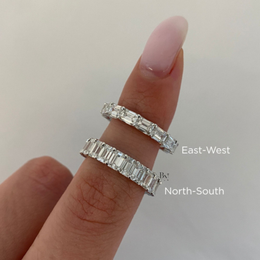 2.80ct East West Emerald Cut Eternity Band, Graduated Lab Diamond Wedding Ring, 14K Gold