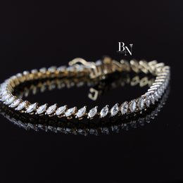 Marquise Cut Lab Grown Diamond Tennis Bracelet, 2.60 CTW Diagonal Slant Diamond Chain, Yellow Gold Fine Jewelry