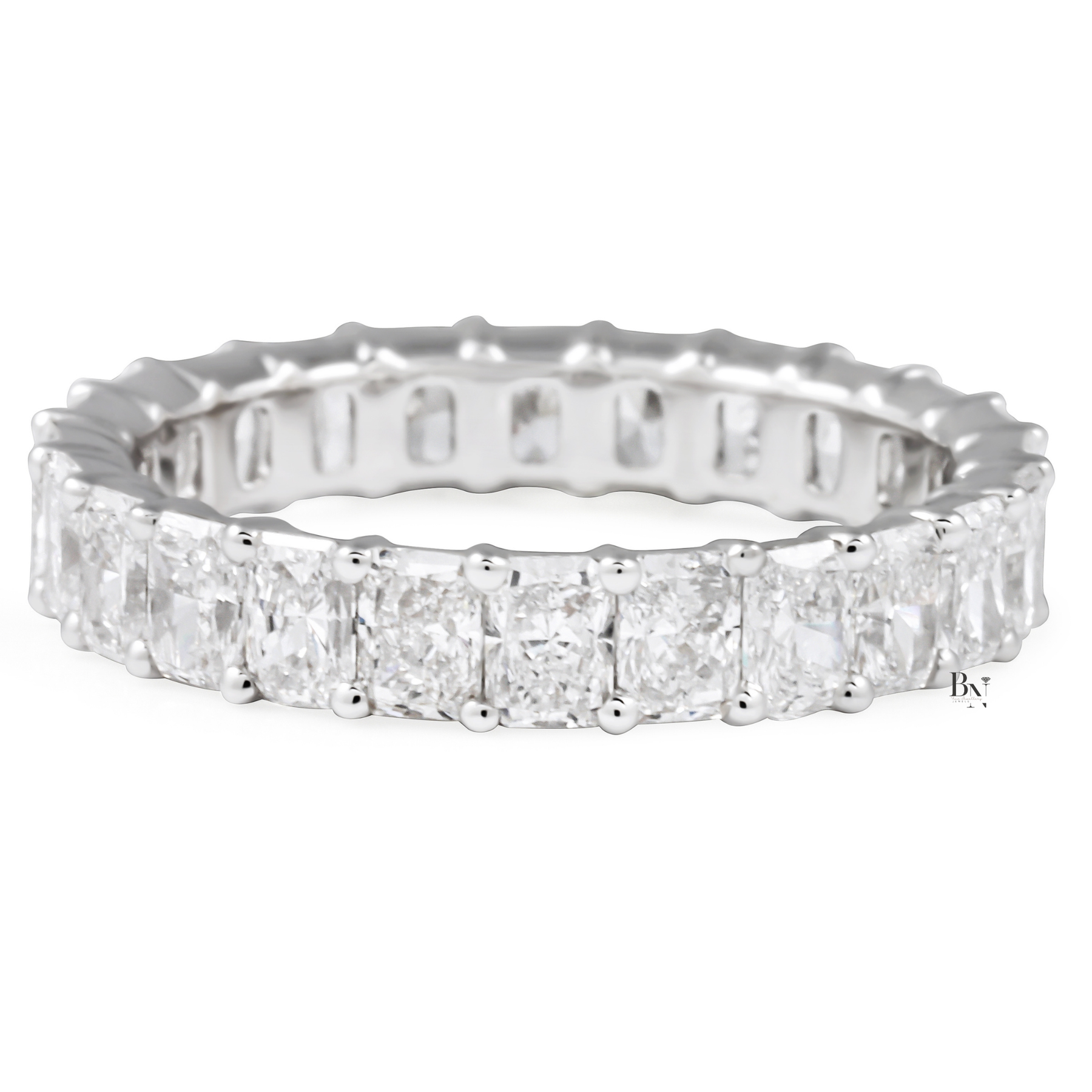 2.40ct Radiant Cut Eternity Band, Lab Grown Diamond Wedding Ring, 3.7mm Shared Prong
