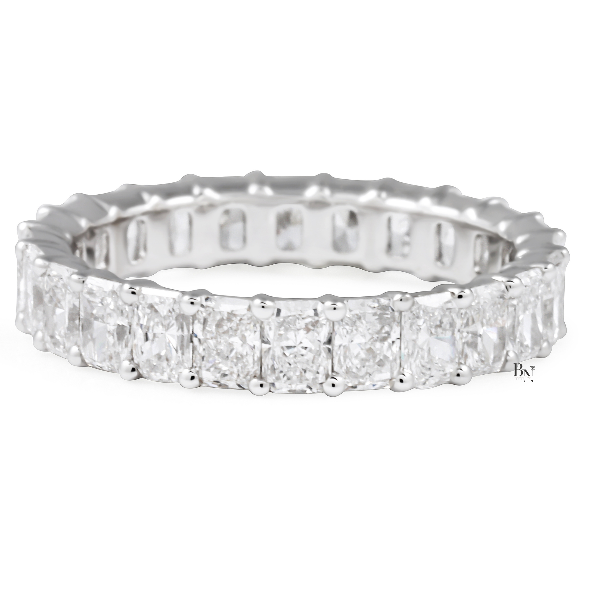 2.40ct Radiant Cut Eternity Band, Lab Grown Diamond Wedding Ring, 3.7mm Shared Prong