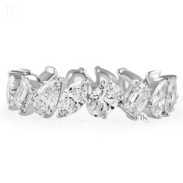 3.20ct Multi Shape Lab Grown Diamond Eternity Band, Mixed Cut Slanted Wedding Ring, 5mm