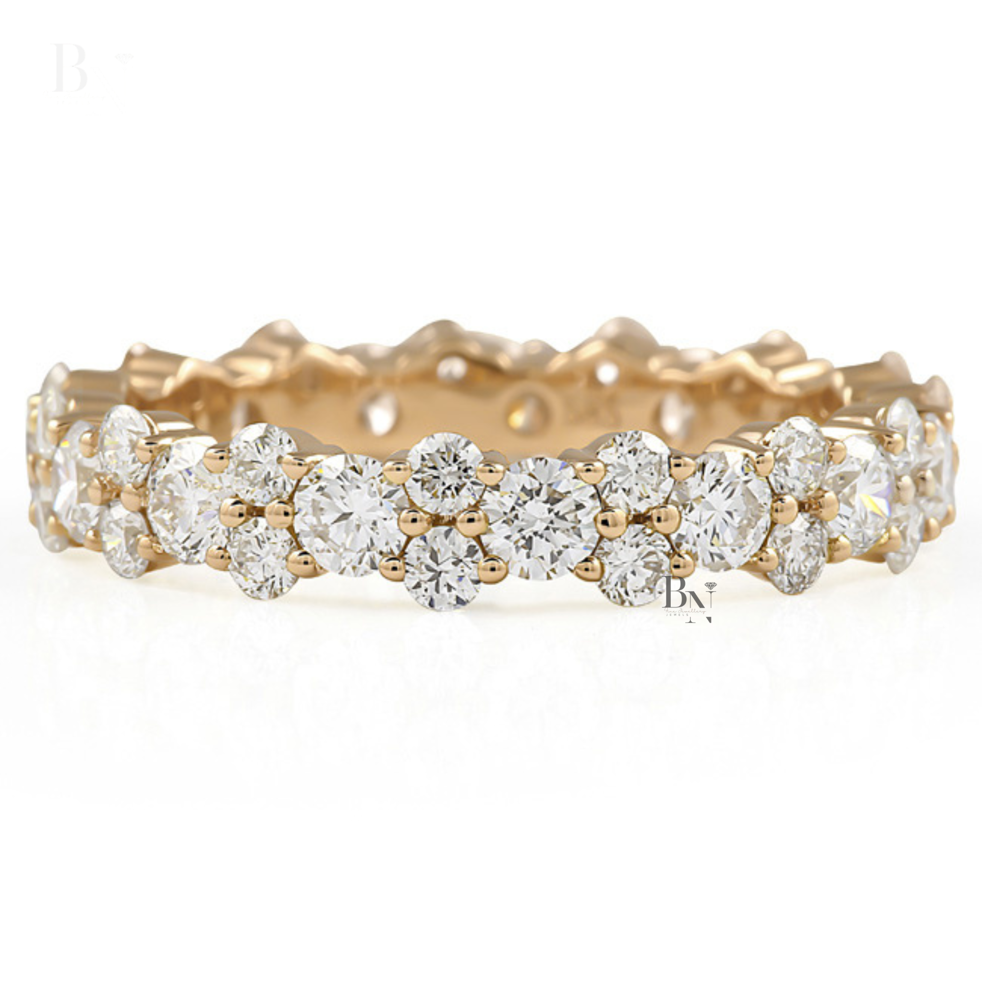 Round Brilliant Cut Lab Diamond Cluster Band, 1.87 CTW Full Eternity Wedding Ring, Solid Gold