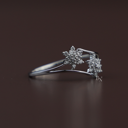 Lab Grown Diamond Open Bypass Ring | Star Cluster Floral Wrap Dainty Stacking 14K White Gold