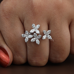 2ctw Butterfly Lab Grown Diamond Ring | Marquise Cut Cluster Bypass Band 14K White Gold