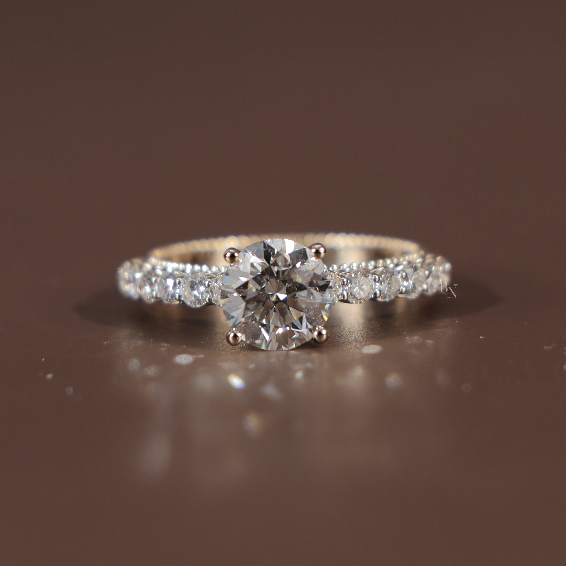 2ct Round Brilliant Lab Grown Diamond Engagement Ring | Filigree Gallery Pavé Milgrain Vintage 14K Rose Gold