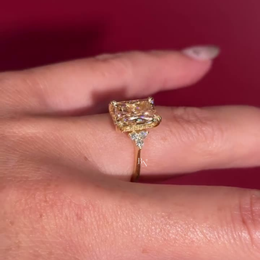 3ct Fancy Yellow Radiant Cut Lab Grown Diamond Engagement Ring | Hidden Halo Three Stone 14K Gold