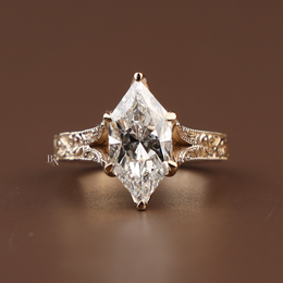 3ct Dutch Marquise Lab Grown Diamond Engagement Ring | Vintage Engraved Band 14K Yellow Gold