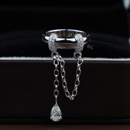 Pear Cut Lab Grown Diamond Dangle Chain Ring | Lariat Band 14K White Gold