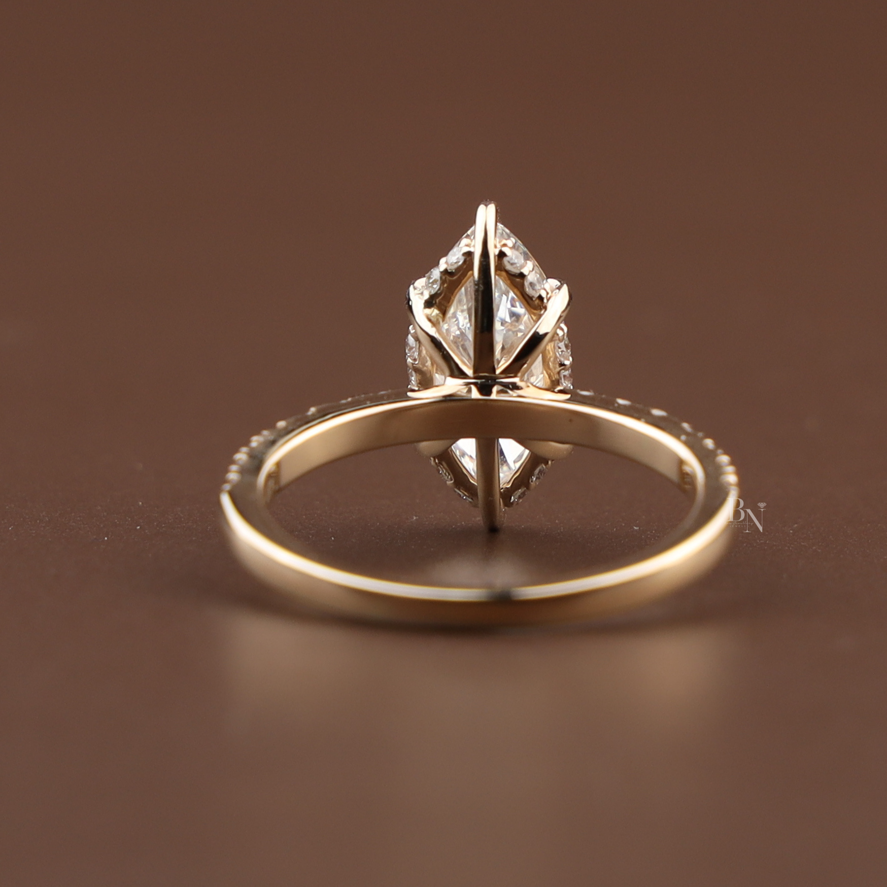 3ct Marquise Lab Grown Diamond Engagement Ring | Hidden Halo Pavé Bridal Ring 14K Yellow Gold
