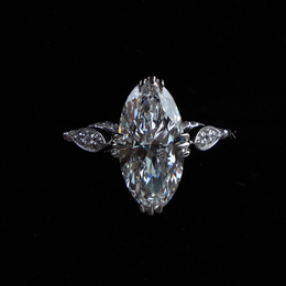 3ct Moval Cut Lab Grown Diamond Engagement Ring | Vintage Milgrain Navette Art Deco 14K White Gold
