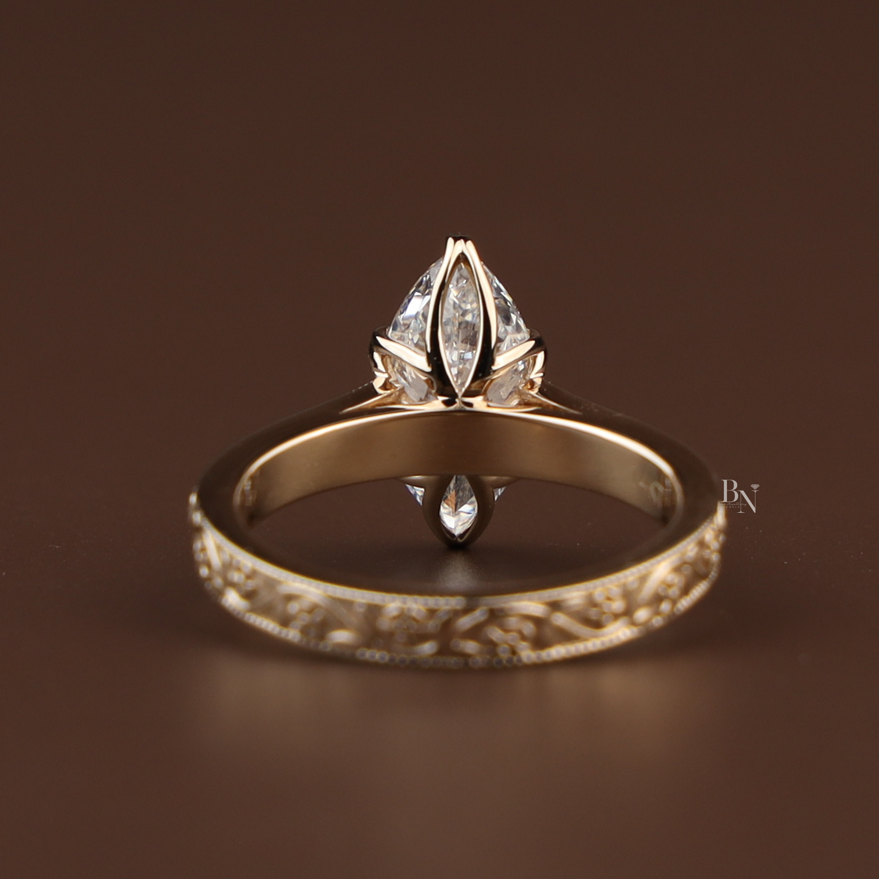 2ct Marquise Lab Grown Diamond Engagement Ring | Vintage Engraved Art Deco Solitaire 14K Gold