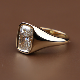 3ct Cushion Cut Lab Grown Diamond Engagement Ring | Bezel Set Signet 14K Yellow Gold