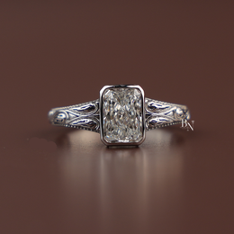1.5ct Radiant Lab Grown Diamond Engagement Ring | Vintage Engraved Bezel Art Deco 14K Gold