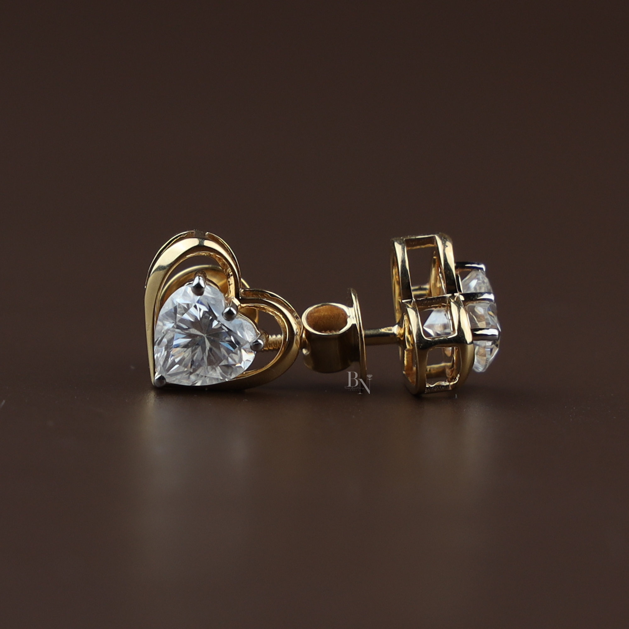 2ctw Heart Cut Lab Diamond Stud Earrings | Romantic Gold Heart Frame Studs | Ethical Fine Jewelry | Luxury Anniversary Gift |