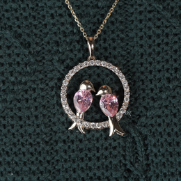 Pink Diamond Love Birds Pendant | Pear Cut Pink Lab Grown Diamond Circle 14K White Gold