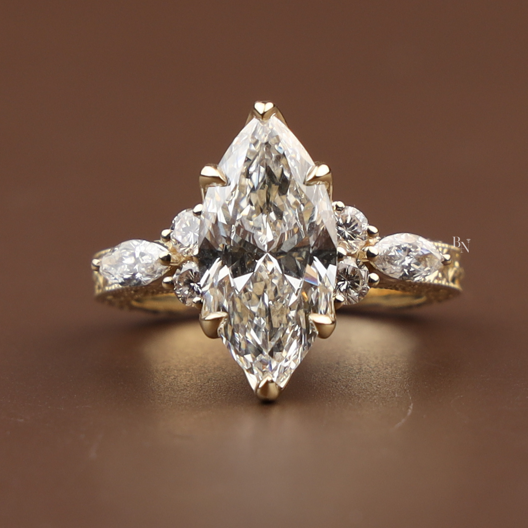 3ct Marquise Lab Grown Diamond Engagement Ring | Vintage Filigree Lotus Antique Bridal 14K Gold